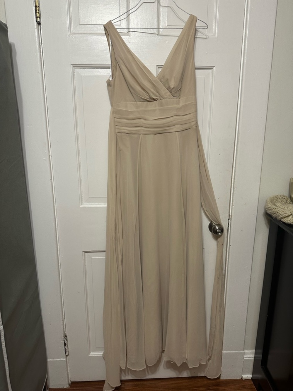 Sleeveless V-Neck Chiffon Maxi Dress in Beige